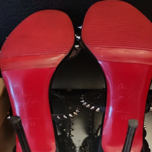 Christian Louboutin Black Choca Spikes 100 Kid Heels - Picture 13 of 16